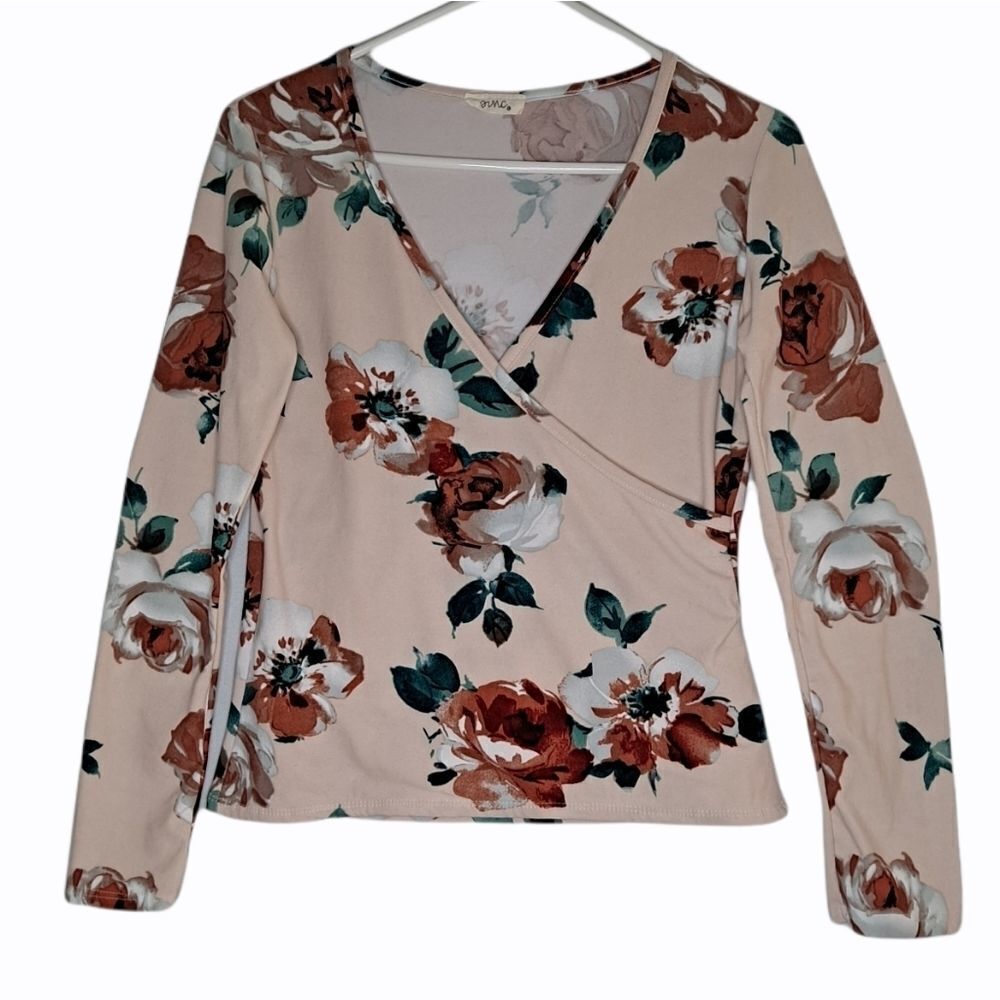 Pinc Faux Wrap Top Pink Orange Large (Juniors)